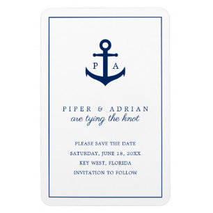 Maritime Navyblau-Anker-Monogramm Save-the-Date Magnet