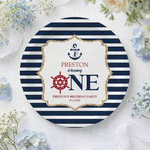 Maritime Navyblau EINS Erste 1. Geburtstagsfeier Pappteller