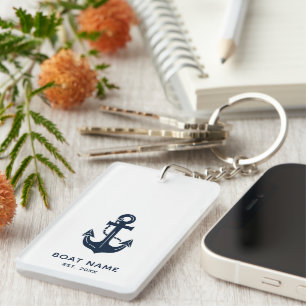 Maritime Navyblau kundenspezifischer Bootsname Schlüsselanhänger