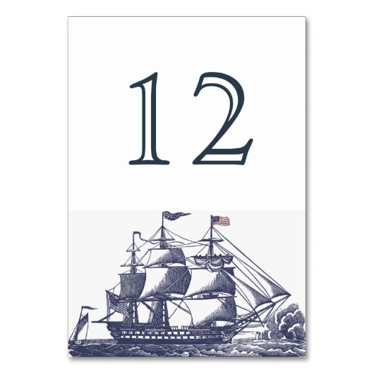 Maritime-Schiff-Hochzeit-Tischnummernkarte Tischnummer (Vorderseite)
