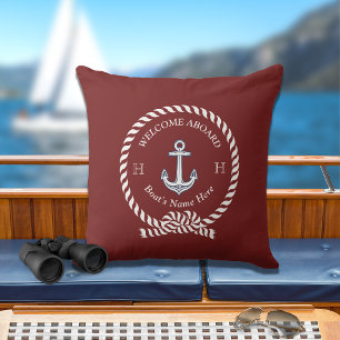 Maritime Schiffsname Anker Seil Marine Rot  Kissen