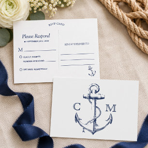 Maritime Skizze Anker Weiß RSVP Einladungspostkarte