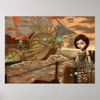 Maritime Sonnenuntergang - Steampunk Pirates Art P Poster