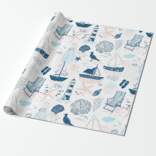 Maritime Strand Sommer Blau Rosa Küsten (1) Geschenkpapier