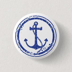 Maritime Vintage Blau Anker Knopf - 1,5" Rund Button