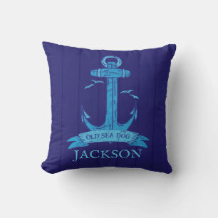 Maritime Vintage-Schiffe ankern auf navyblauem Hol Kissen