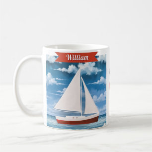 Maritime Wasserfarbe Ozean Segelboot Personalisier Zweifarbige Tasse