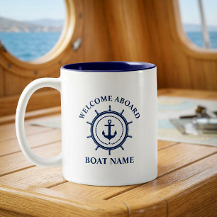 Maritime Willkommen an Bord Bootsname Anker Seil S Zweifarbige Tasse