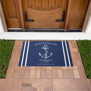 Maritime Willkommens Familienname Anker Navy Blau Fußmatte