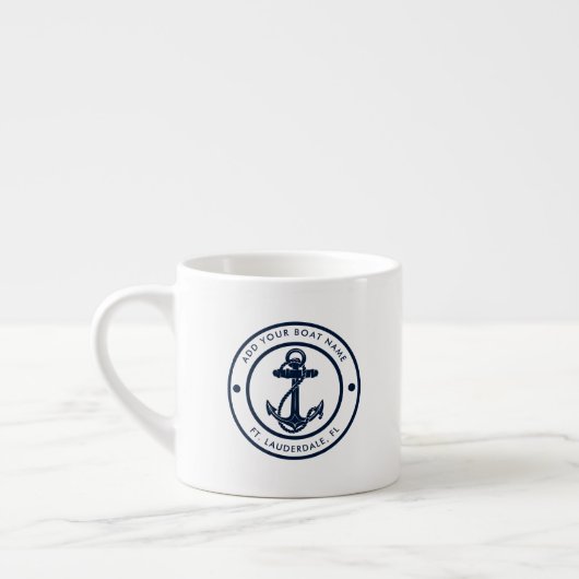 Maritimer Anker Boot Name Marine Blau Bootsfahrt Espressotasse (Links)