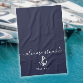 Maritimer Anker Boot Name Marineblau Willkommen an Geschirrtuch