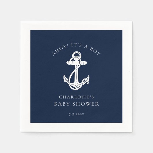 Maritimer Anker Küstenjunge Baby Shower Papier Serviette (Vorderseite)
