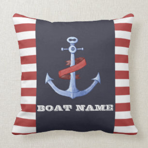 Maritimer Anker Marineblau, rote Streifen Kissen