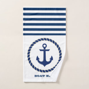 Maritimer Schiffsname, Anker Navy Blau Gestreift Badhandtuch Set