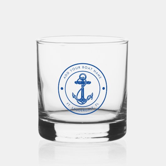 Maritimes Anker Boot Name Blaues Bootfahren Benutz Whiskyglas (Vorderseite)