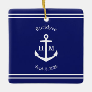 Maritimes Anker Custom (blau) Keramikornament