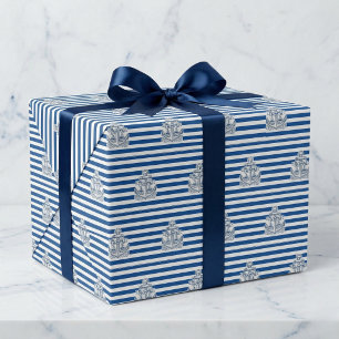 Maritimes Anker Geburtstag Blau Cabana Streifen Geschenkpapier