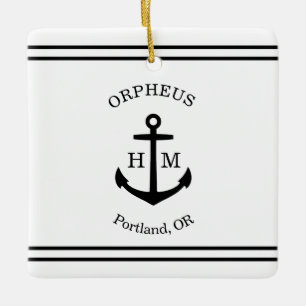Maritimes Anker individuell (weiß & schwarz) Keramikornament