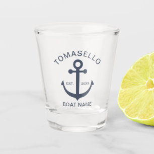Maritimes Anker Marineblau Boot Familienname Schnapsglas
