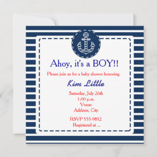 Maritimes Anker Marineblaue Gestreifte Babyparty Einladung