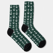 Maritimes Anker-Muster Kapitän und Crew Grün Socken (Rechts)