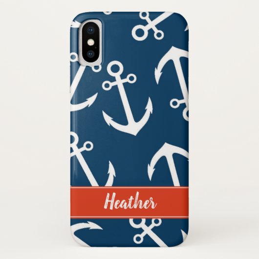 Maritimes Anker-Muster, nautisches Monogramm Case-Mate iPhone Hülle (Rückseite)