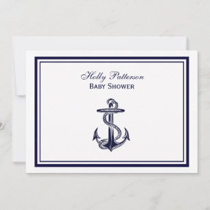 Maritimes Anker Navy Blau Gerahmt 2H Babyparty Einladung