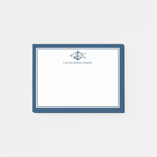 Maritimes Anker Navy Blau Personalisiert Post-it Klebezettel (Vorderseite)