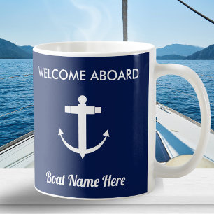 Maritimes Anker-Segel-Marineblau-Willkommen an Bor Kaffeetasse