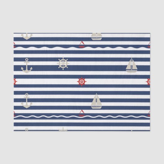 Maritimes Anker-Segelboot-Streifenmuster Seidenpapier (Vorderseite)