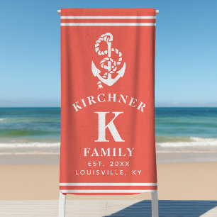 Maritimes Anker Strandhaus Familienname Koralle Strandtuch