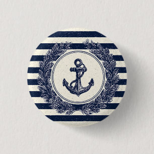 Maritimes Anker und Lorbeerkranz auf Marine-Streif Button