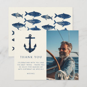 Maritimes Ankermodern Navy Blau Foto Geburtstag Dankeskarte