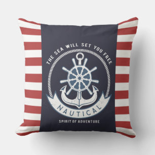 Maritimes Ankerrad, Navyblau, Rote Streifen Kissen