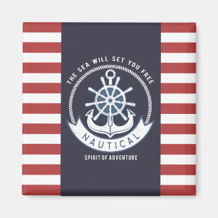 Maritimes Ankerrad, Navyblau, Rote Streifen Magnet