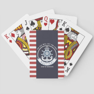 Maritimes Ankerrad, Navyblau, Rote Streifen Spielkarten