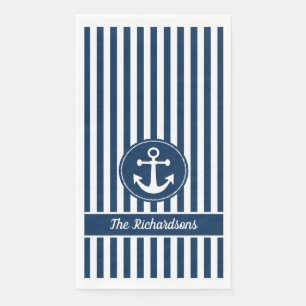 Maritimes Ankersymbol mit Seil auf navyblauen Stre Serviette