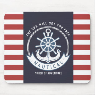 Maritimes Ankersymbol,Steuerrad, Marineblau,rote S Mousepad
