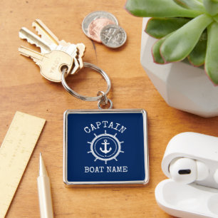 Maritimes Ankertau Ruder Kapitän Boot Name Blau Schlüsselanhänger