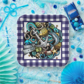 Maritimes blaues Gingham-Papierteller Pappteller (Party)