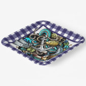 Maritimes blaues Gingham-Papierteller Pappteller (Gewinkelt)