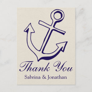 Maritimes Dankeschön Anker Navy Blau Beige Hochzei Postkarte