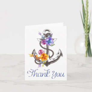 Maritimes Dankeschön-Schiff-Anker-Blumen Notizkart Dankeskarte
