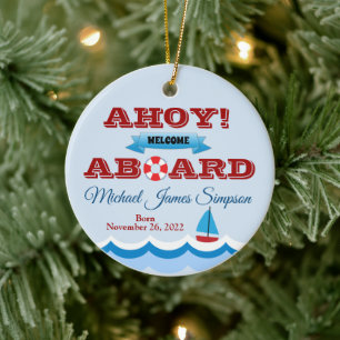 Maritimes Erinnerungsornament für das erste Babyja Keramik Ornament