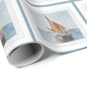 Maritimes Geschenkpapier Rolle | Küsten-Segelboot- (Rolleneckpunkt)