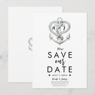 Maritimes Herz-Seil-Anker-Küstliches Save the Date Einladung