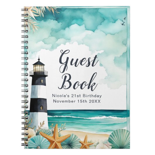 Maritimes Leuchtturm Geburtstagsfeier Gästebuch Notizblock (Vorderseite)