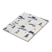 Maritimes Leuchtturm-Küstenblau-Muster Fliese (Seite)
