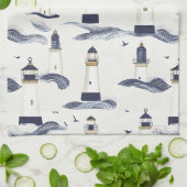 Maritimes Leuchtturm-Küstenblau-Muster Geschirrtuch (Gefaltet)