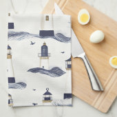 Maritimes Leuchtturm-Küstenblau-Muster Geschirrtuch (Viertel Falte)